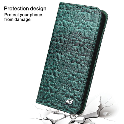 Pour iPhone 16 Étui de téléphone en cuir véritable magnétique Fierre Shann avec texture crocodile (Vert)