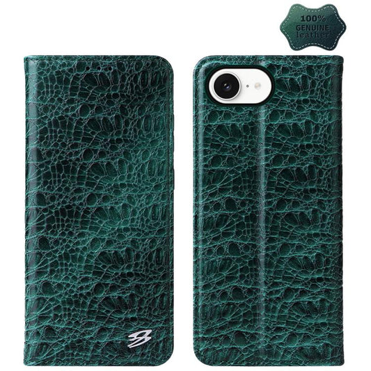 For iPhone 17e / 16e Fierre Shann Crocodile Texture Magnetic Genuine Leather Phone Case(Green)