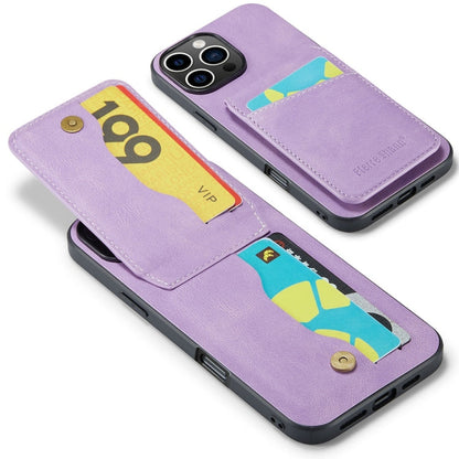 For iPhone 16 Pro Max Fierre Shann Crazy Horse Card Holder Back Cover PU Phone Case(Purple)