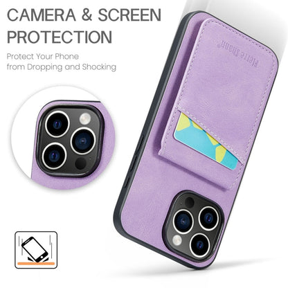 For iPhone 16 Pro Max Fierre Shann Crazy Horse Card Holder Back Cover PU Phone Case(Purple)