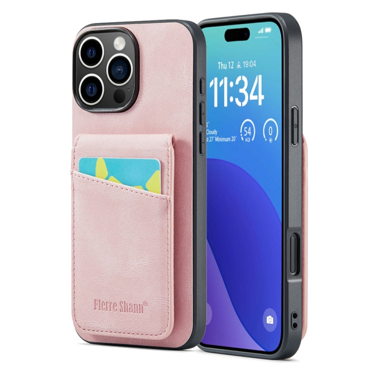 Pour iPhone 16 Pro Fierre Shann Crazy Horse Étui portefeuille arrière en PU (Rose)