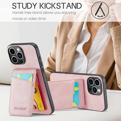 Pour iPhone 16 Pro Fierre Shann Crazy Horse Étui portefeuille arrière en PU (Rose)