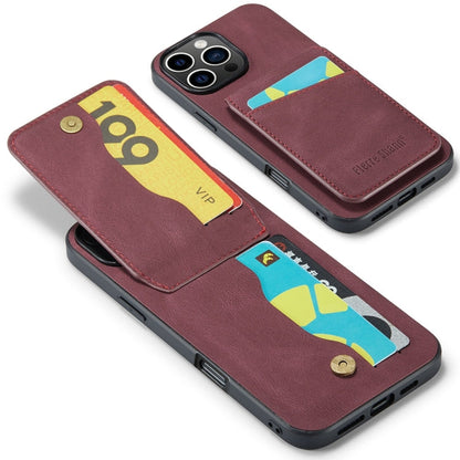 Pour iPhone 16 Pro Fierre Shann Crazy Horse Étui portefeuille arrière en cuir PU (Rouge vin)