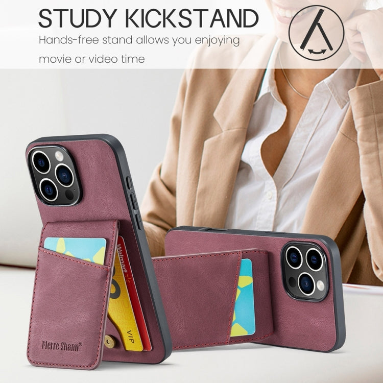 Pour iPhone 16 Pro Fierre Shann Crazy Horse Étui portefeuille arrière en cuir PU (Rouge vin)
