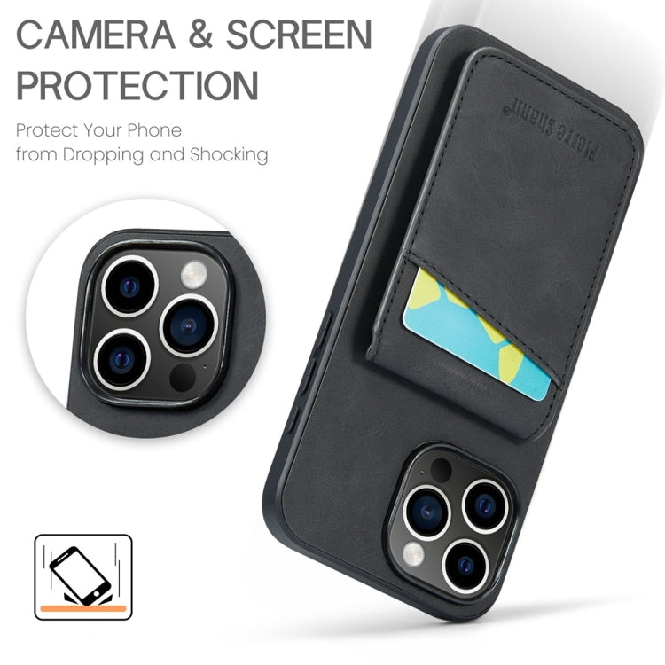 For iPhone 16 Pro Fierre Shann Crazy Horse Card Holder Back Cover PU Phone Case(Black)