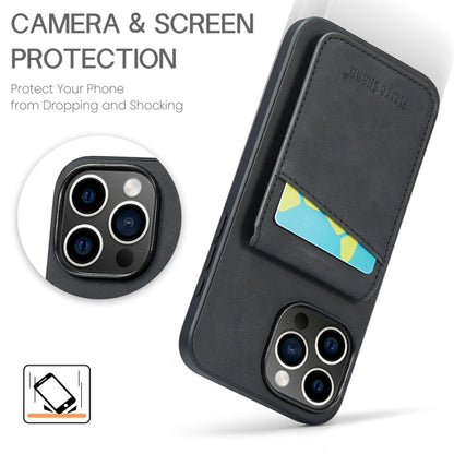 For iPhone 16 Pro Fierre Shann Crazy Horse Card Holder Back Cover PU Phone Case(Black)
