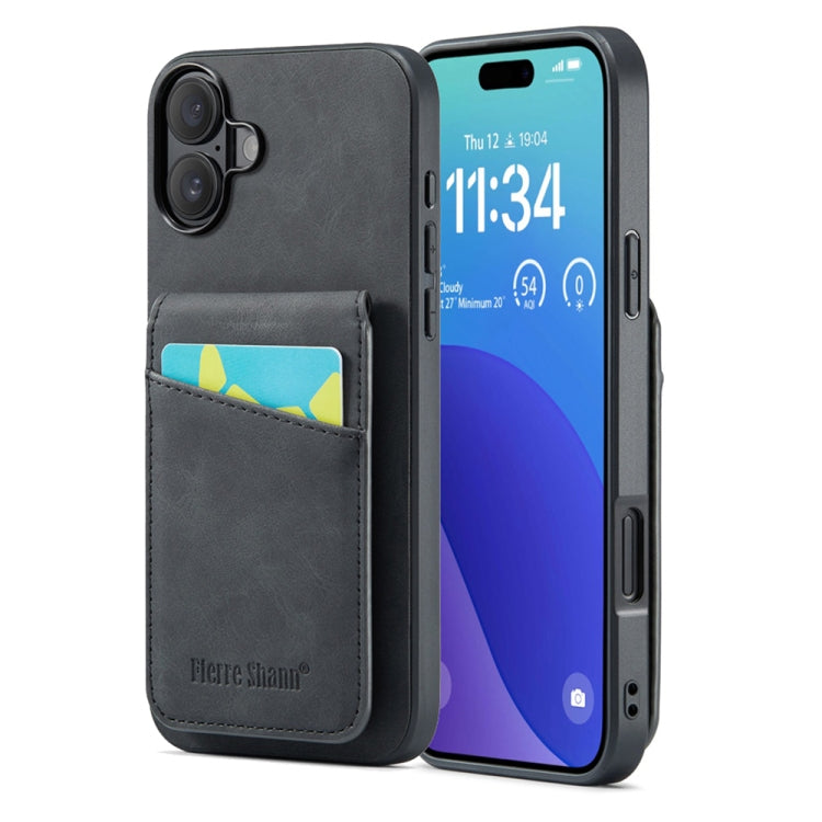 Pour iPhone 16 Plus Fierre Shann Crazy Horse Étui portefeuille arrière en cuir PU (Noir)