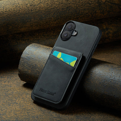Pour iPhone 16 Plus Fierre Shann Crazy Horse Étui portefeuille arrière en cuir PU (Noir)
