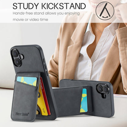 Pour iPhone 16 Plus Fierre Shann Crazy Horse Étui portefeuille arrière en cuir PU (Noir)