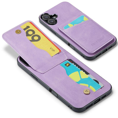 For iPhone 16 Plus Fierre Shann Crazy Horse Card Holder Back Cover PU Phone Case(Purple)