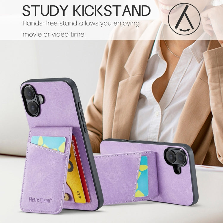 For iPhone 16 Plus Fierre Shann Crazy Horse Card Holder Back Cover PU Phone Case(Purple)