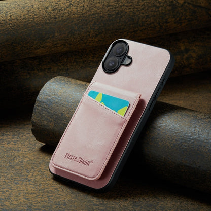 Pour iPhone 16 Fierre Shann Crazy Horse Étui à rabat avec porte-cartes en cuir PU (rose)
