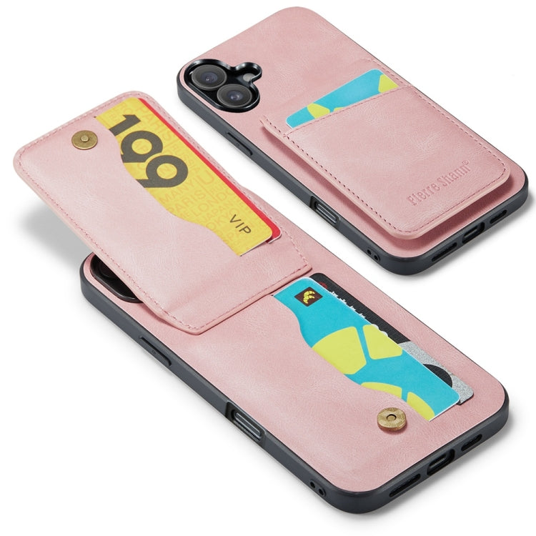 Pour iPhone 16 Fierre Shann Crazy Horse Étui à rabat avec porte-cartes en cuir PU (rose)