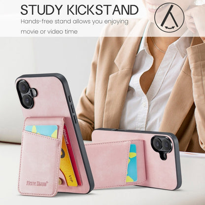 Pour iPhone 16 Fierre Shann Crazy Horse Étui à rabat avec porte-cartes en cuir PU (rose)