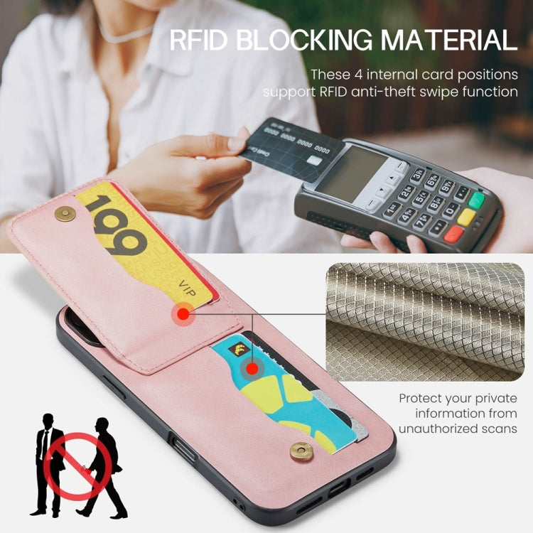 Pour iPhone 16 Fierre Shann Crazy Horse Étui à rabat avec porte-cartes en cuir PU (rose)