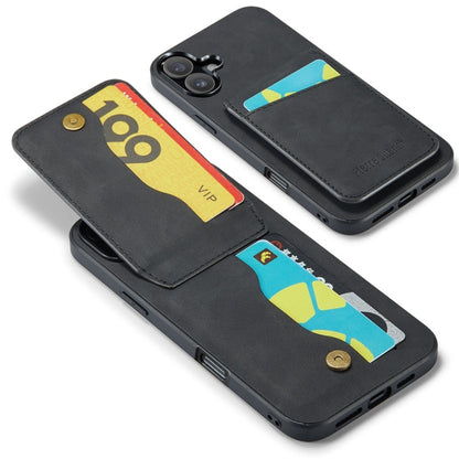 Pour iPhone 16 Fierre Shann Crazy Horse Étui portefeuille avec porte-cartes en cuir PU (Noir)