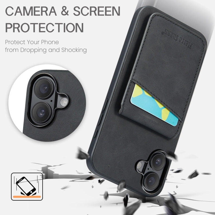 Pour iPhone 16 Fierre Shann Crazy Horse Étui portefeuille avec porte-cartes en cuir PU (Noir)