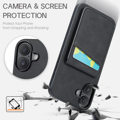 Pour iPhone 16 Fierre Shann Crazy Horse Étui portefeuille avec porte-cartes en cuir PU (Noir)