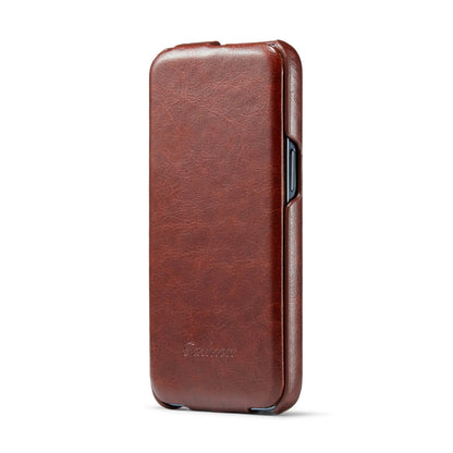 For iPhone 15 Pro Max Fierre Shann Oil Wax Texture Vertical Flip PU Phone Case(Brown)