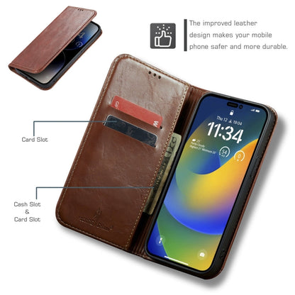 For iPhone 15 Plus Fierre Shann Vintage Bark Texture Wallet Leather Phone Case(Brown)