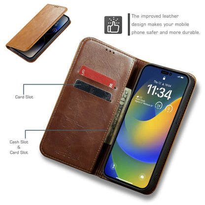 For iPhone 15 Plus Fierre Shann Vintage Bark Texture Wallet Leather Phone Case(Khaki)