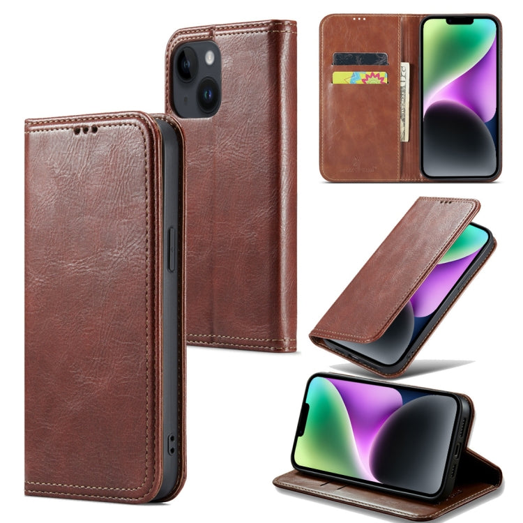 Pour iPhone 15, coque portefeuille en cuir texturé écorce Fierre Shann Vintage (marron)