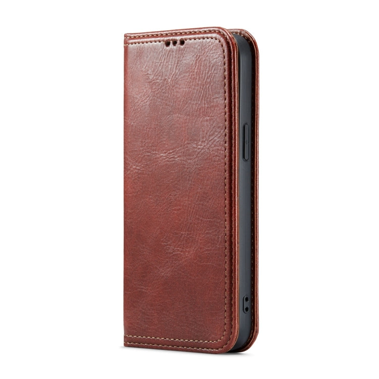 Pour iPhone 15, coque portefeuille en cuir texturé écorce Fierre Shann Vintage (marron)