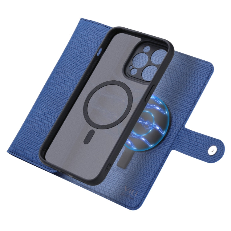 Pour iPhone 13 ViLi GHB Series Coque de Téléphone en Cuir Zippée Magnétique MagSafe (Bleu)