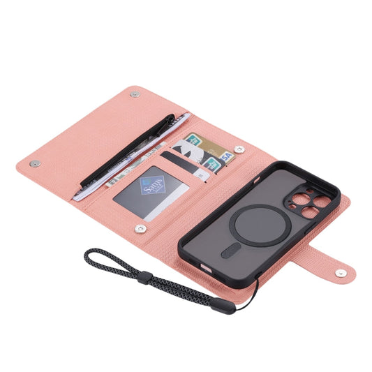 Pour iPhone 13 Pro Étui portefeuille en cuir magnétique MagSafe avec fermeture éclair ViLi GHB Series (rose)