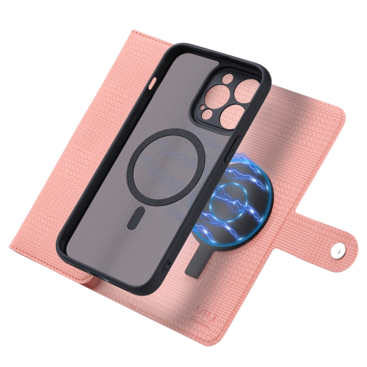 Pour iPhone 13 Pro Étui portefeuille en cuir magnétique MagSafe avec fermeture éclair ViLi GHB Series (rose)