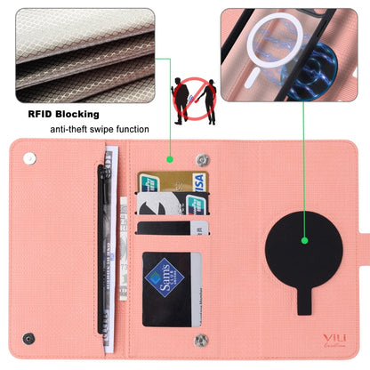 Pour iPhone 13 Pro Étui portefeuille en cuir magnétique MagSafe avec fermeture éclair ViLi GHB Series (rose)