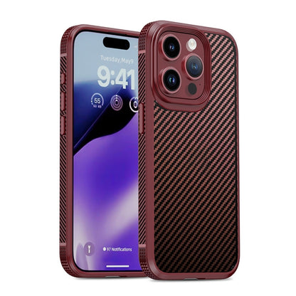 Pour iPhone 15 Pro iPAKY MG Series Étui de protection pour téléphone en fibre de carbone PC + TPU (rouge foncé)