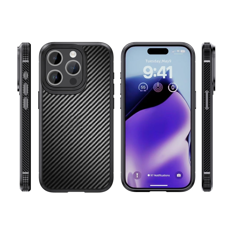 Pour iPhone 15 Pro iPAKY MG Series Étui de protection pour téléphone en fibre de carbone PC + TPU (rouge foncé)