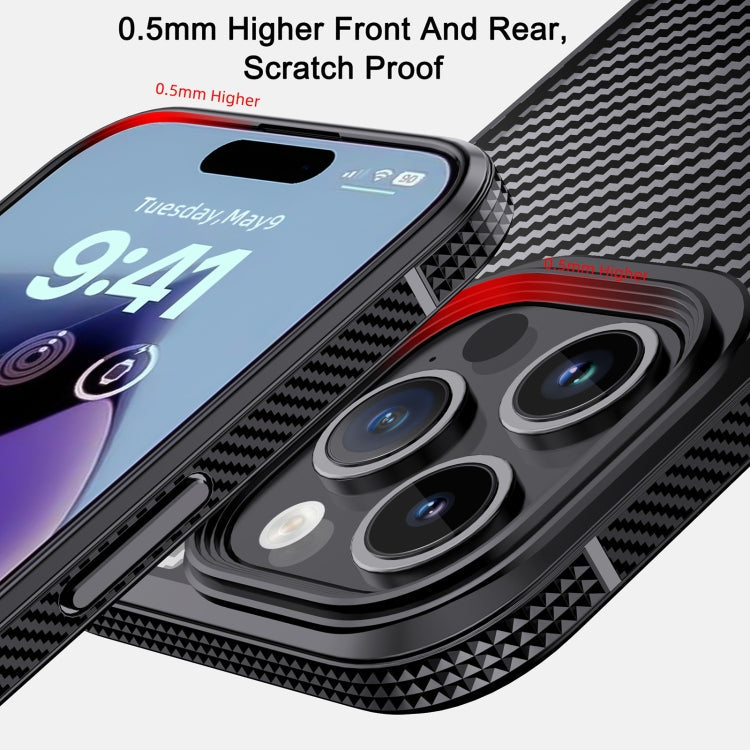 Pour iPhone 15 Pro iPAKY MG Series Étui de protection pour téléphone en fibre de carbone PC + TPU (rouge foncé)