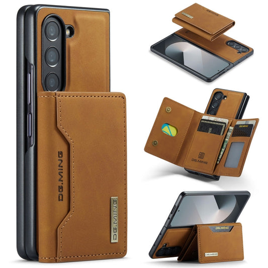 Pour Samsung Galaxy Z Fold6 DG.MING M2 Series Étui de téléphone magnétique avec sac multi-cartes 3 volets (marron)