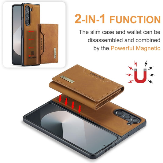 Pour Samsung Galaxy Z Fold6 DG.MING M2 Series Étui de téléphone magnétique avec sac multi-cartes 3 volets (marron)