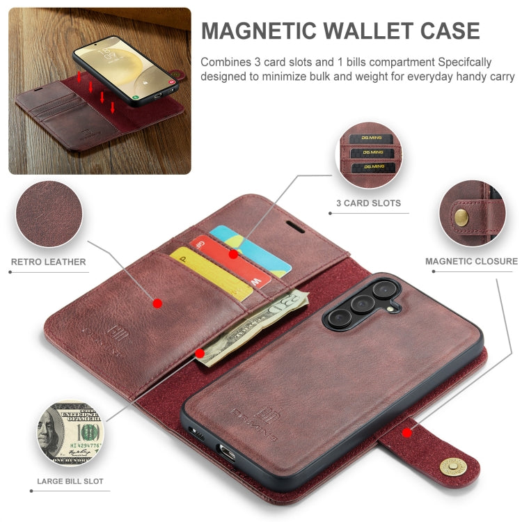 Pour Samsung Galaxy S24 5G DG.MING Crazy Horse Texture Étui en Cuir Magnétique Détachable (Rouge)
