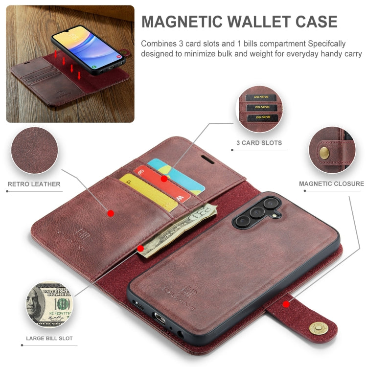 For Samsung Galaxy A15 5G / A15 4G DG.MING Crazy Horse Texture Detachable Magnetic Leather Case(Red)