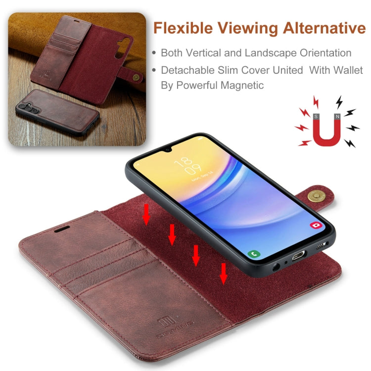 For Samsung Galaxy A15 5G / A15 4G DG.MING Crazy Horse Texture Detachable Magnetic Leather Case(Red)