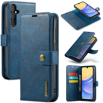 For Samsung Galaxy A15 5G / A15 4G DG.MING Crazy Horse Texture Detachable Magnetic Leather Case(Blue)