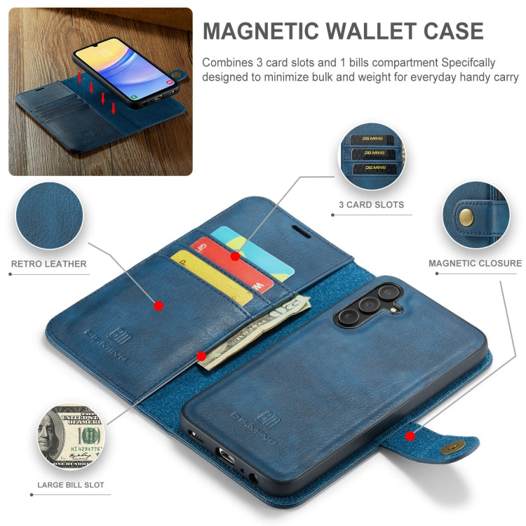 For Samsung Galaxy A15 5G / A15 4G DG.MING Crazy Horse Texture Detachable Magnetic Leather Case(Blue)