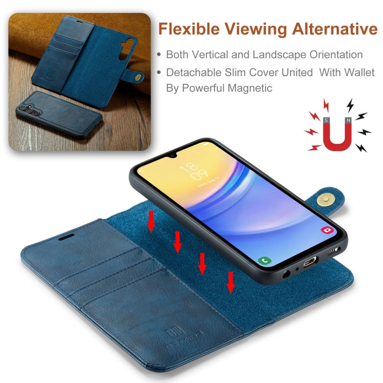For Samsung Galaxy A15 5G / A15 4G DG.MING Crazy Horse Texture Detachable Magnetic Leather Case(Blue)