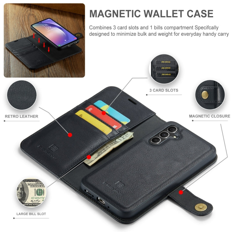 For Samsung Galaxy A35 5G DG.MING Crazy Horse Texture Detachable Magnetic Leather Case(Black)