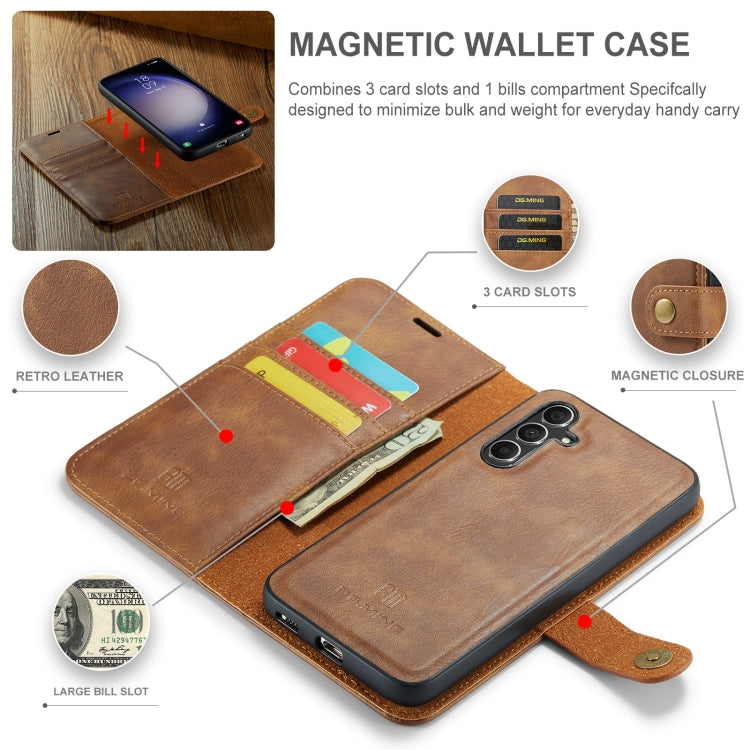 For Samsung Galaxy A55 5G DG.MING Crazy Horse Texture Detachable Magnetic Leather Case(Brown)