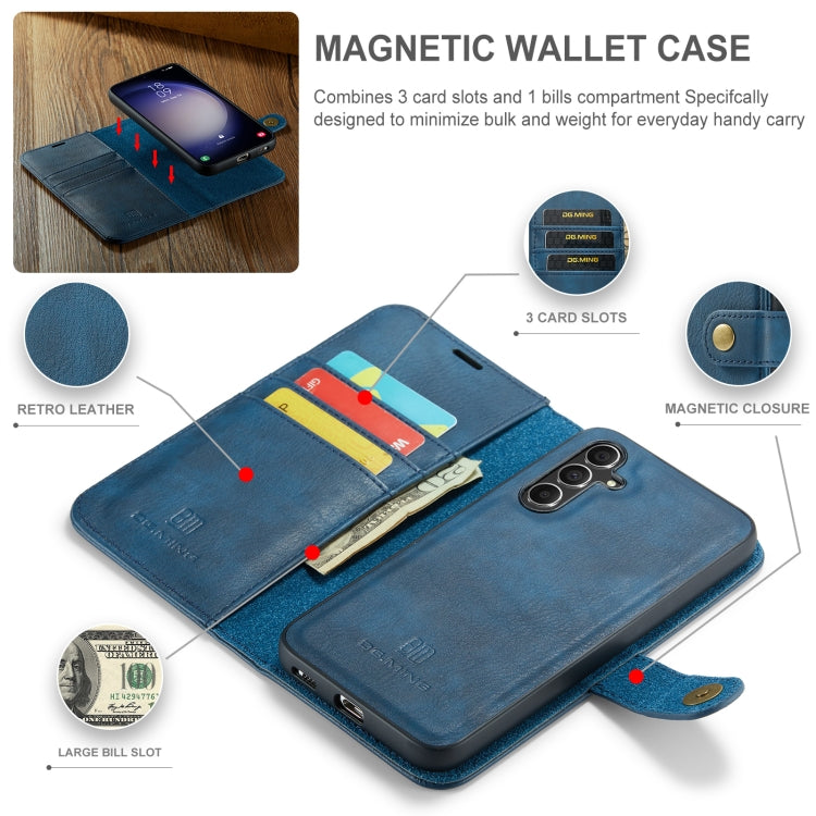 For Samsung Galaxy A55 5G DG.MING Crazy Horse Texture Detachable Magnetic Leather Case(Blue)