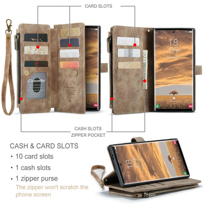 For Samsung Galaxy S24 Ultra 5G CaseMe C30 Card Slots Zipper Wallet Leather Phone Case(Brown)