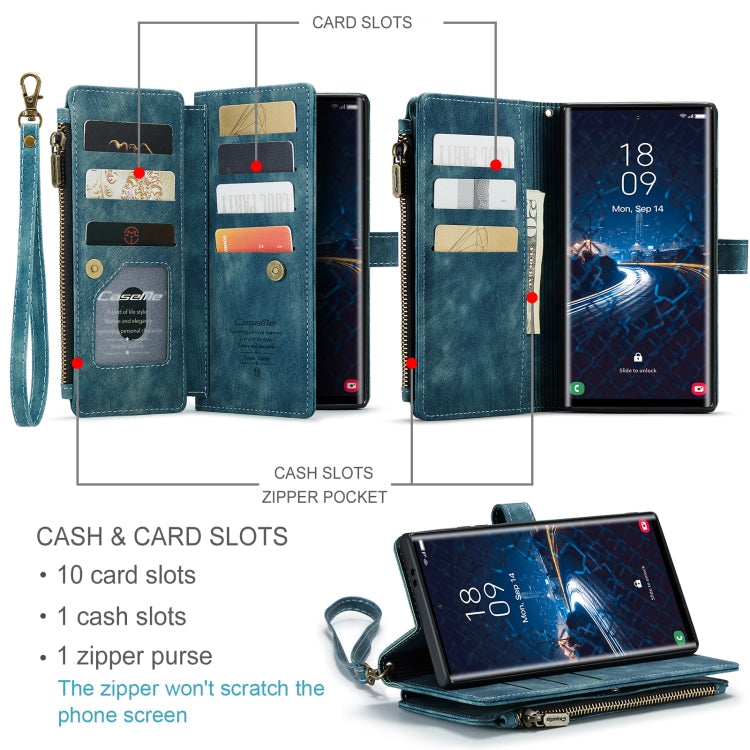 For Samsung Galaxy S24 Ultra 5G CaseMe C30 Card Slots Zipper Wallet Leather Phone Case(Blue)