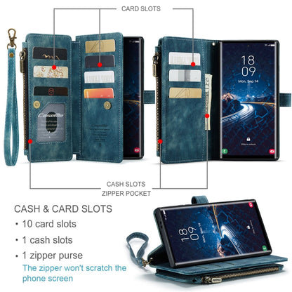 For Samsung Galaxy S24 Ultra 5G CaseMe C30 Card Slots Zipper Wallet Leather Phone Case(Blue)