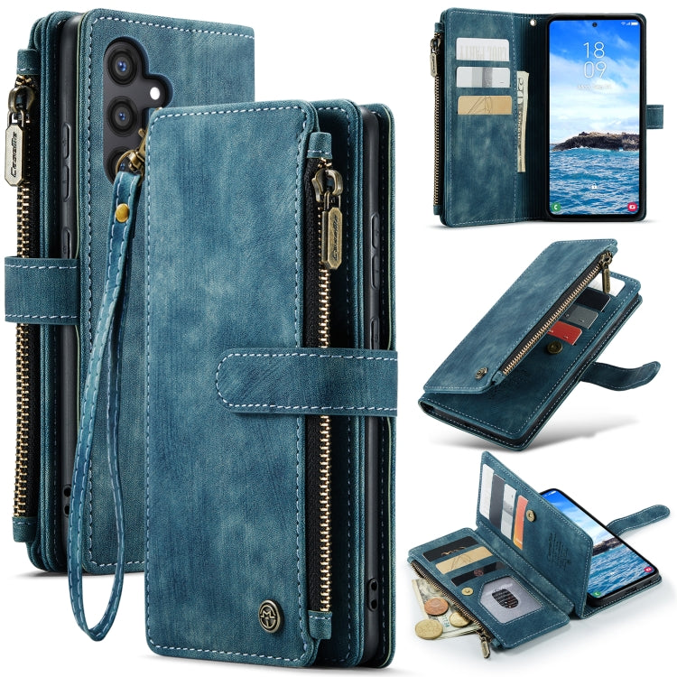 Pour Samsung Galaxy S24+ 5G Étui de téléphone en cuir avec fentes pour cartes et fermeture éclair CaseMe C30 (Bleu)