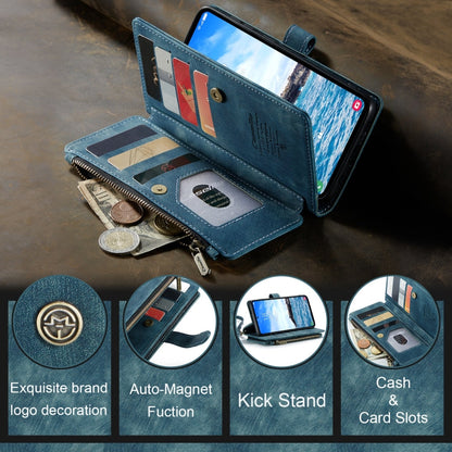 Pour Samsung Galaxy S24+ 5G Étui de téléphone en cuir avec fentes pour cartes et fermeture éclair CaseMe C30 (Bleu)